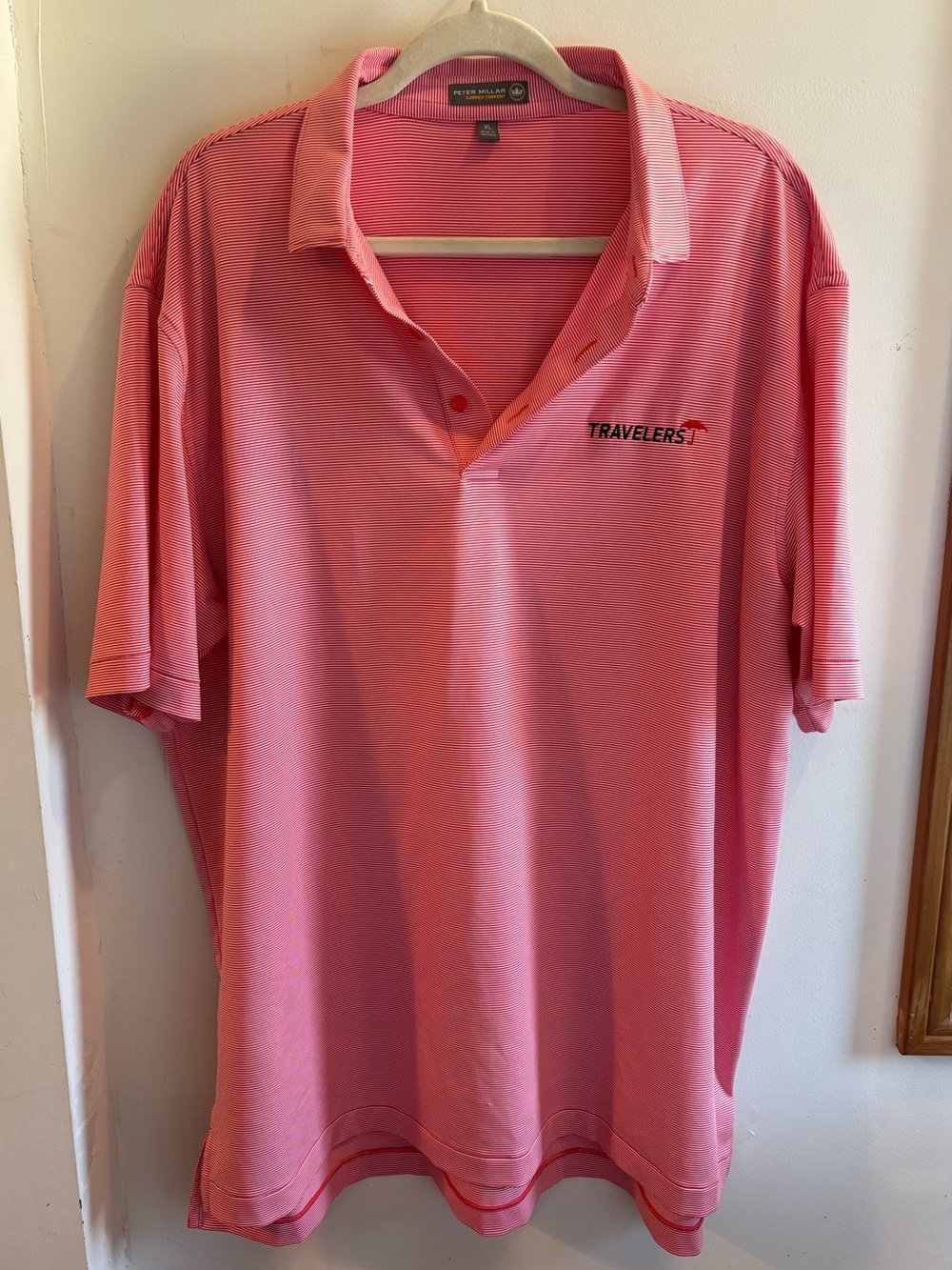 Peter Millar Men's Pink Polo with Travelers Embroidery
